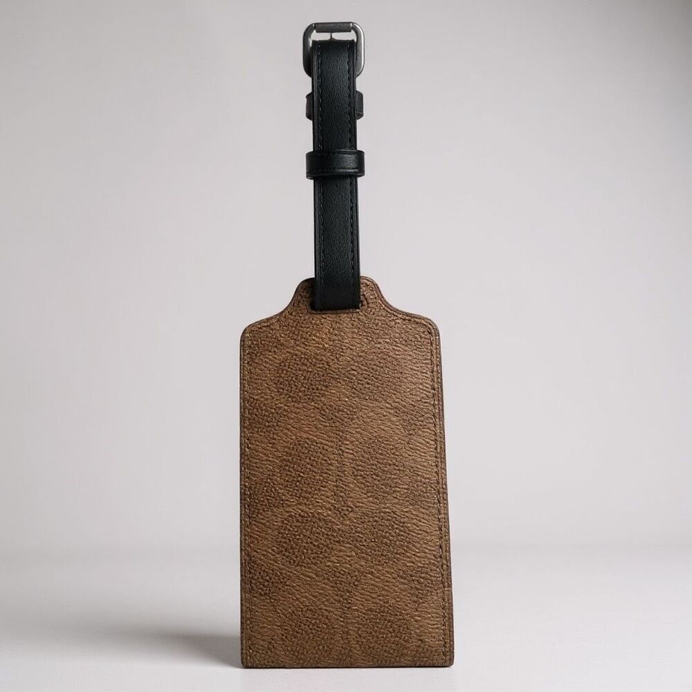 Coach Signature Canvas Leather Luggage Tag Brown/Black Travel Accessory, New